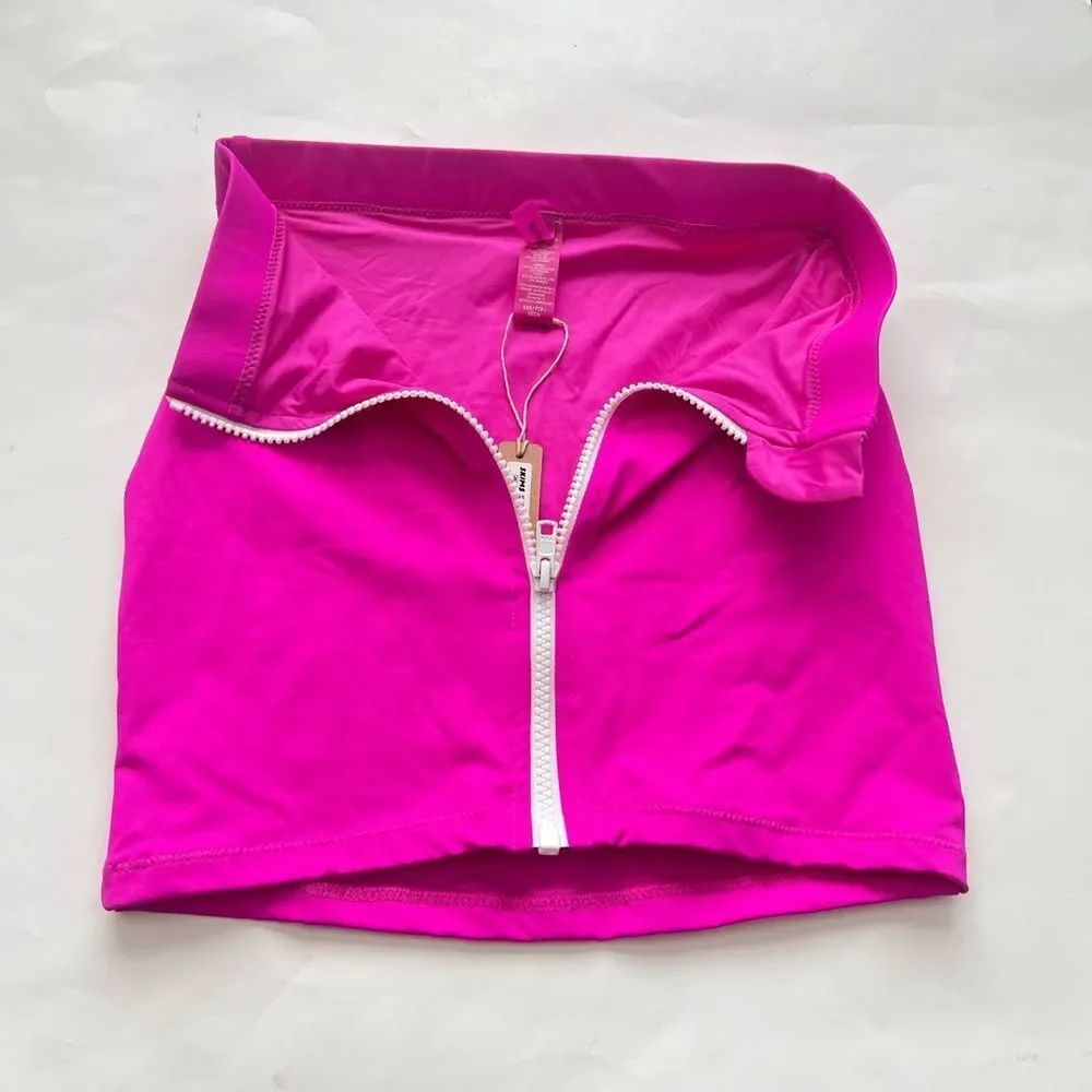 Skims Sporty Zipper Swim Mini Skirt Hibiscus Pink NEW NWT XXS